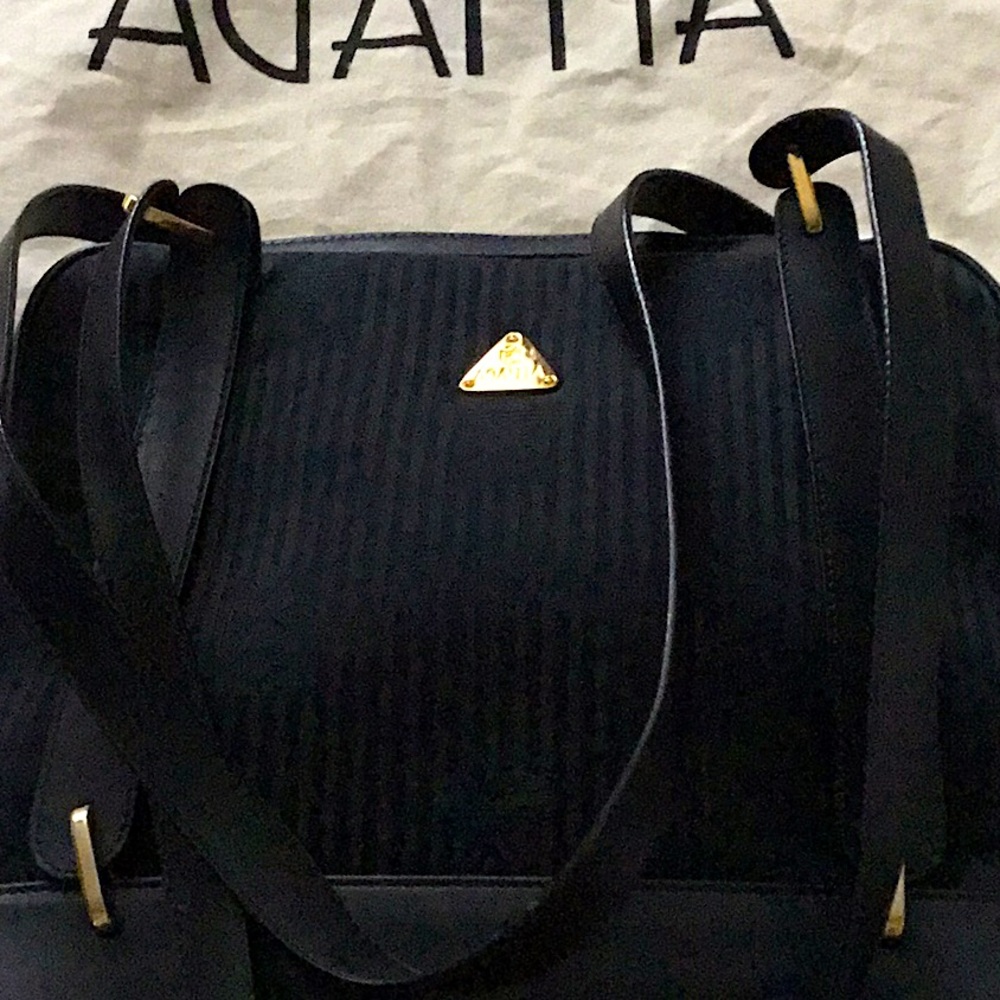 Ladies handbag shoulder 11&1/2 wide 11 tall black with gold